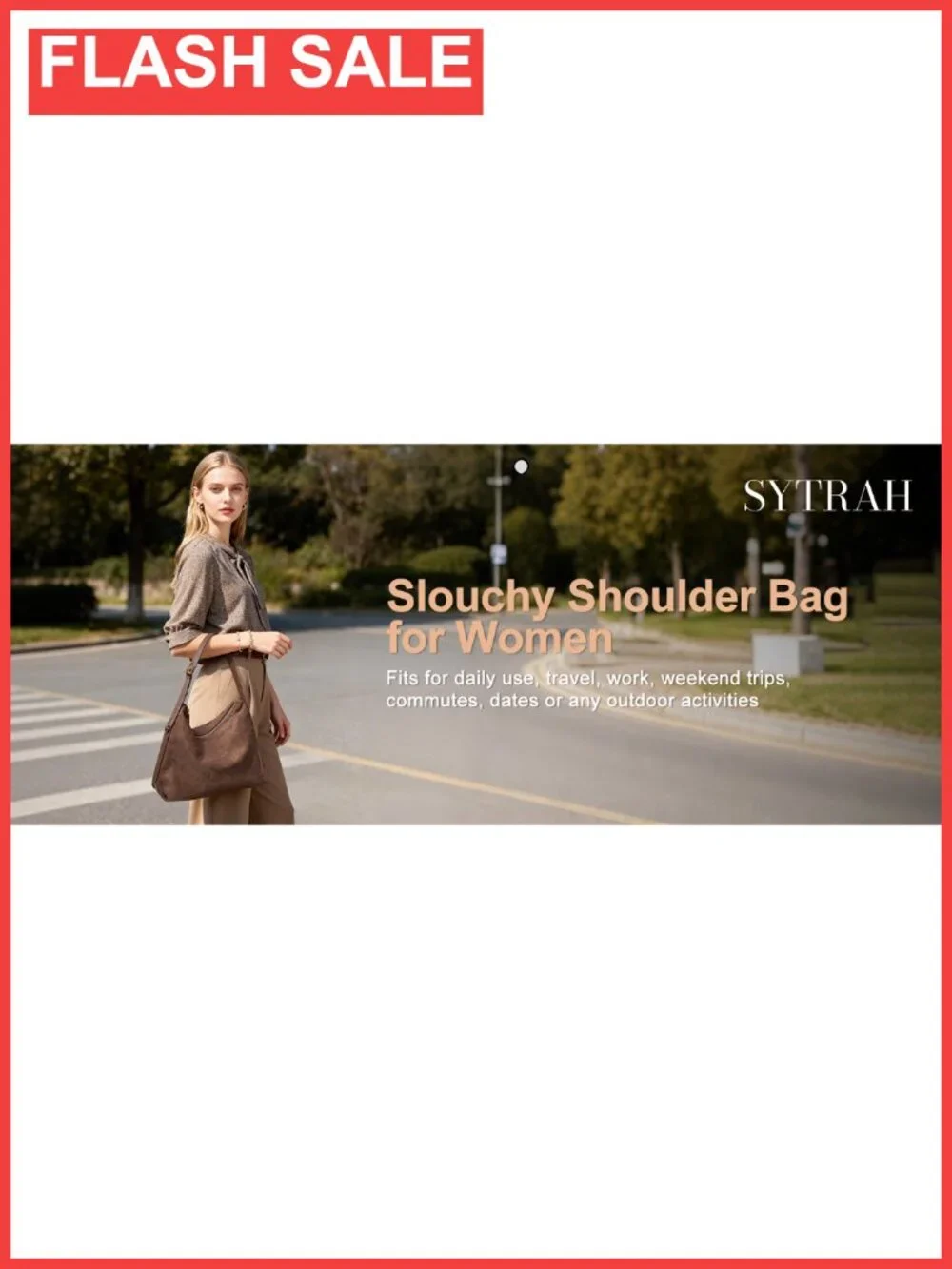 Suede Slouchy Hobo Shoulder Bag Adjustable Strap Multi Pocket Purse
